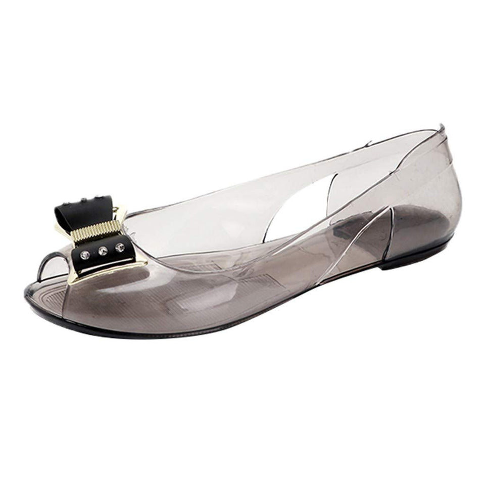 NDGDA - Sandalias transparentes para mujer, sandalias planas con cristales de estrás, Dorado, US : 8.0
