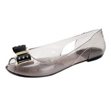 NDGDA - Sandalias transparentes para mujer, sandalias planas con cristales de estrás, Dorado, US : 8.0
