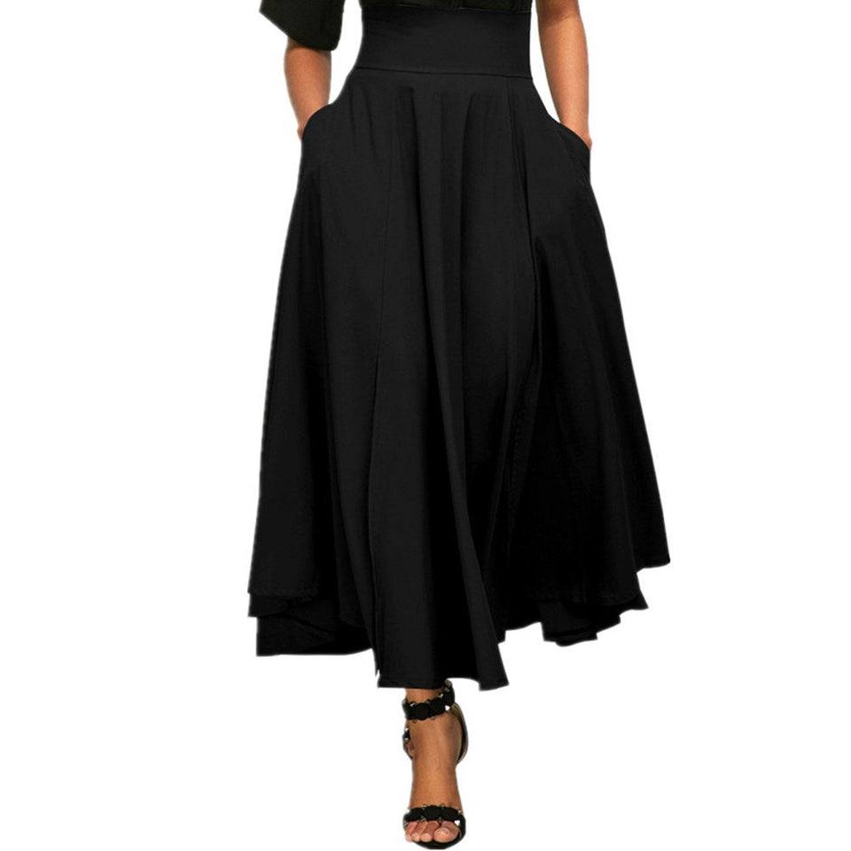 Newbestyle Mujeres Casual Flowy Nudo De Mariposa Falda De Cintura Alta Falda Larga Plisada con Bolsillos