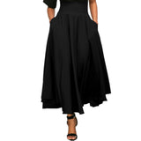 Newbestyle Mujeres Casual Flowy Nudo De Mariposa Falda De Cintura Alta Falda Larga Plisada con Bolsillos