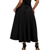 Newbestyle Mujeres Casual Flowy Nudo De Mariposa Falda De Cintura Alta Falda Larga Plisada con Bolsillos