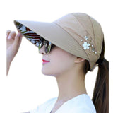 George Jimmy Sombrero de la protección UV de la Moda Sombrero Elegante de la protección Solar Flor de la Perla para Las Mujeres Cuidado de la Piel-Caqui