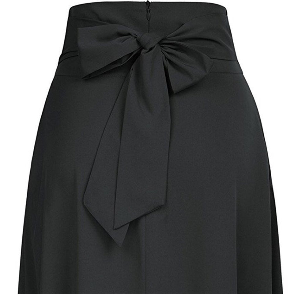 Newbestyle Mujeres Casual Flowy Nudo De Mariposa Falda De Cintura Alta Falda Larga Plisada con Bolsillos