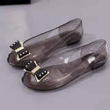 NDGDA - Sandalias transparentes para mujer, sandalias planas con cristales de estrás, Dorado, US : 8.0