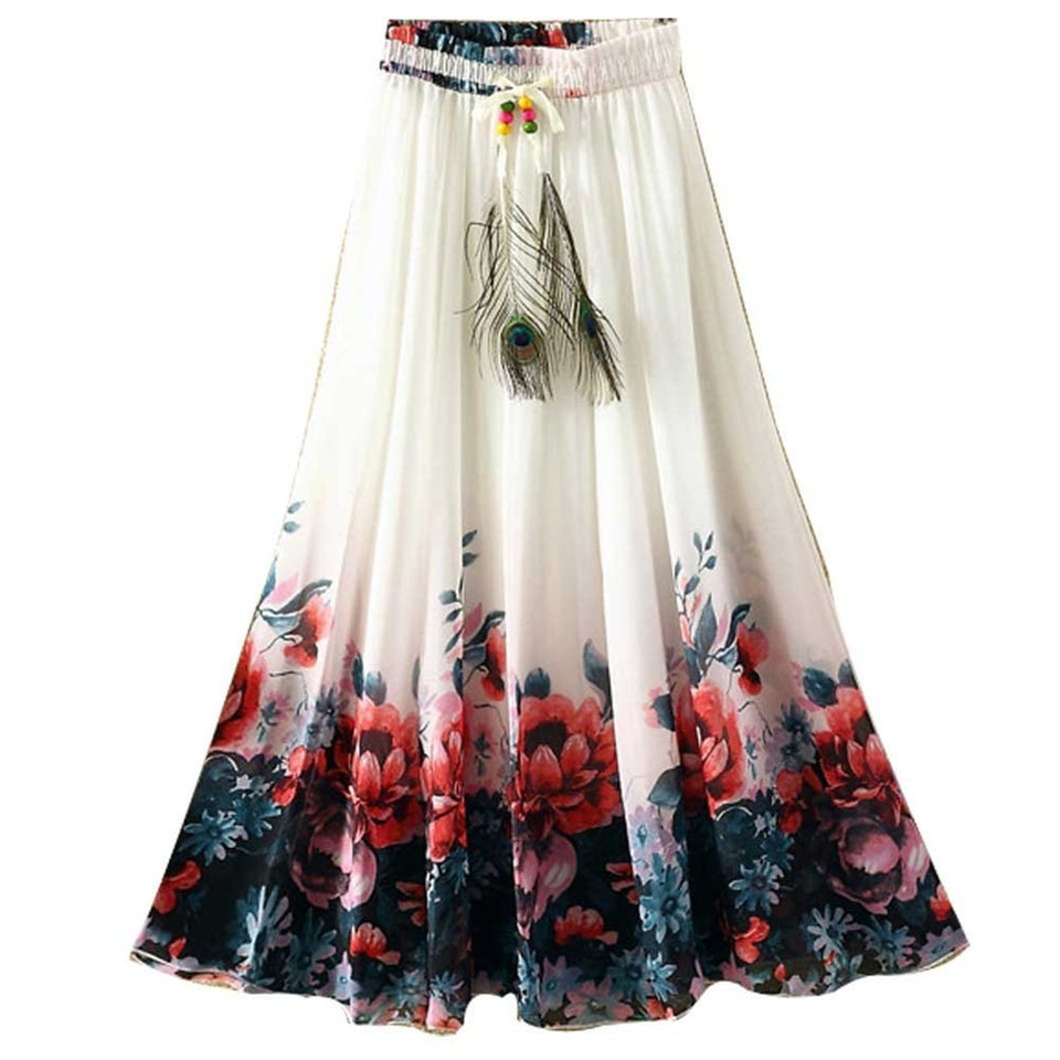 kafeimali Flowy verano de la mujer chifón largo Maxi Falda Boho Playa a-line vestido