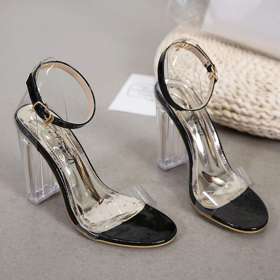 AmyDong - Sandalias de tacón Alto para Mujer, con Hebilla Transparente, Estilo Informal, de Verano, a la Moda
