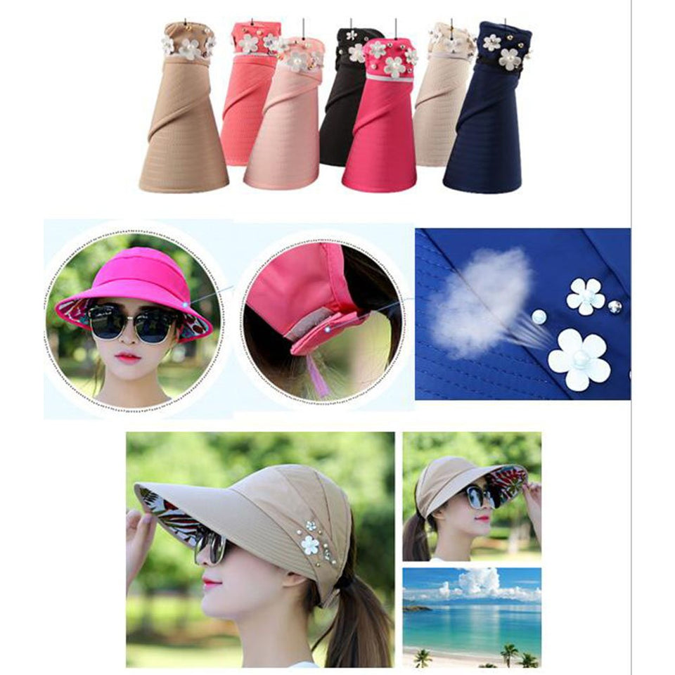 George Jimmy Sombrero de la protección UV de la Moda Sombrero Elegante de la protección Solar Flor de la Perla para Las Mujeres Cuidado de la Piel-Caqui