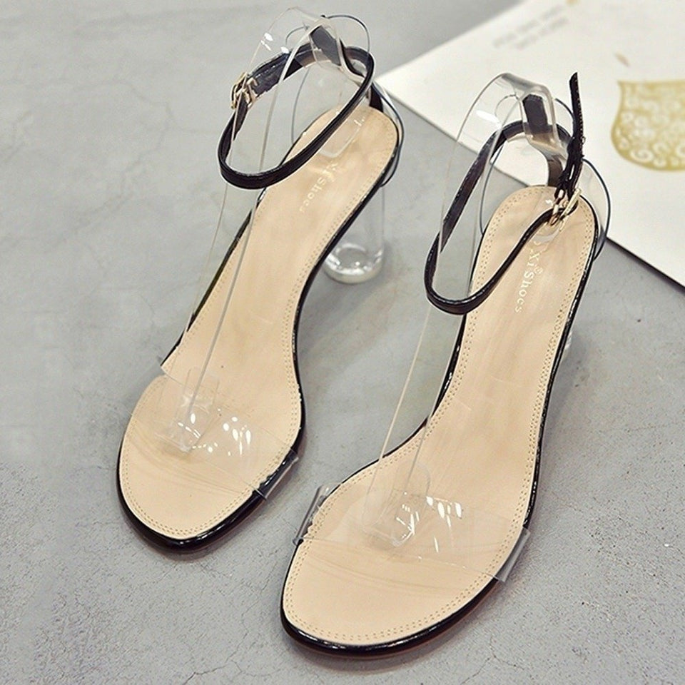 Lloopyting Sexy Fashion - Zapatos de tacón Alto para Mujer, Transparentes, con Palabras y Cristales, con Puntera Abierta