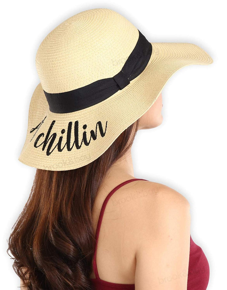 Brook + Bay Sombrero de Playa para Mujer Bordado, Sombrero de Paja de Verano, Ideal para Viajes y día Festivo, Plegable y Plegable
