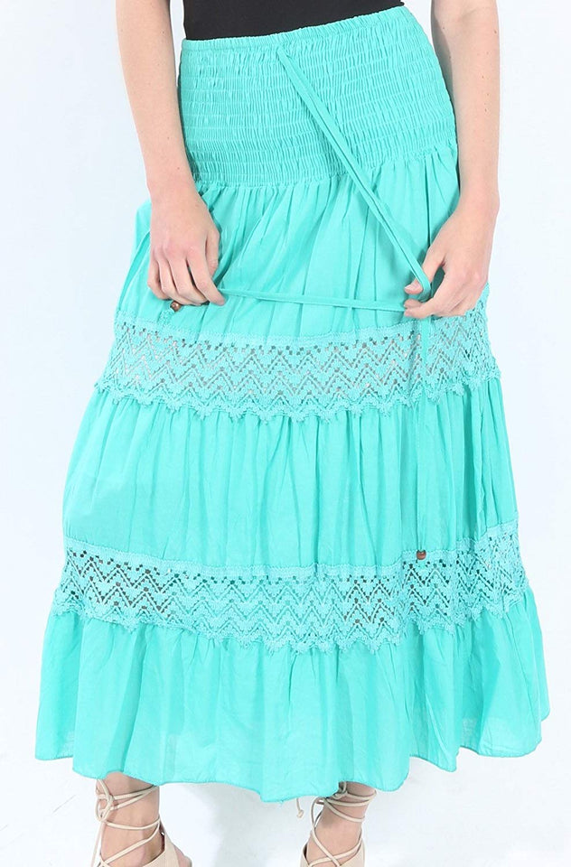 B07CZ3Z7KT Falda Larga con Bordados Crochet- Village Venture-Fresco-(Verde,Unitalla) Mod 1031