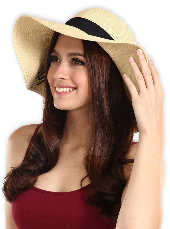 Brook + Bay Sombrero de Playa para Mujer Bordado, Sombrero de Paja de Verano, Ideal para Viajes y día Festivo, Plegable y Plegable