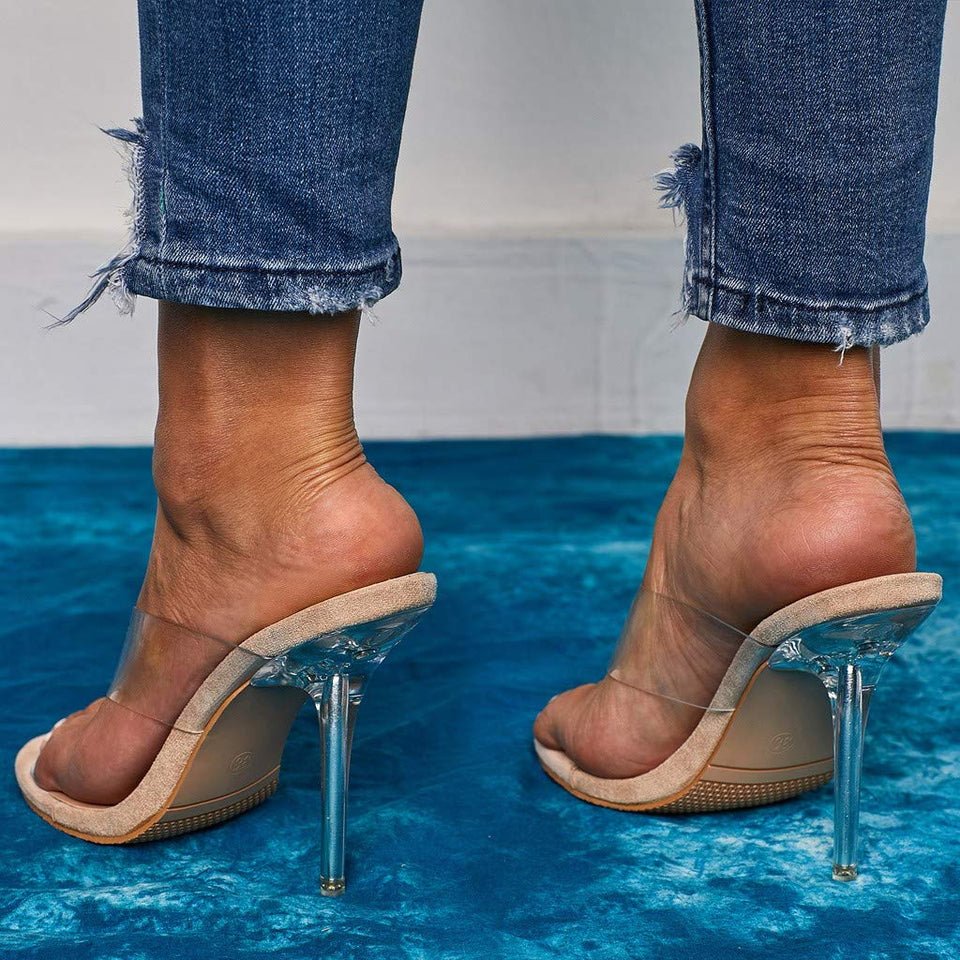 NDGDA - Zapatillas de tacón alto para mujer, transparentes, para fiestas, US:6.5, Caqui
