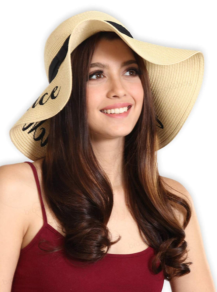 Brook + Bay Sombrero de Playa para Mujer Bordado, Sombrero de Paja de Verano, Ideal para Viajes y día Festivo, Plegable y Plegable