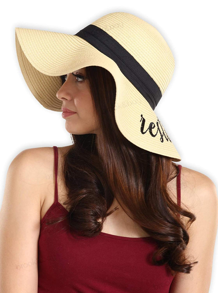 Brook + Bay Sombrero de Playa para Mujer Bordado, Sombrero de Paja de Verano, Ideal para Viajes y día Festivo, Plegable y Plegable