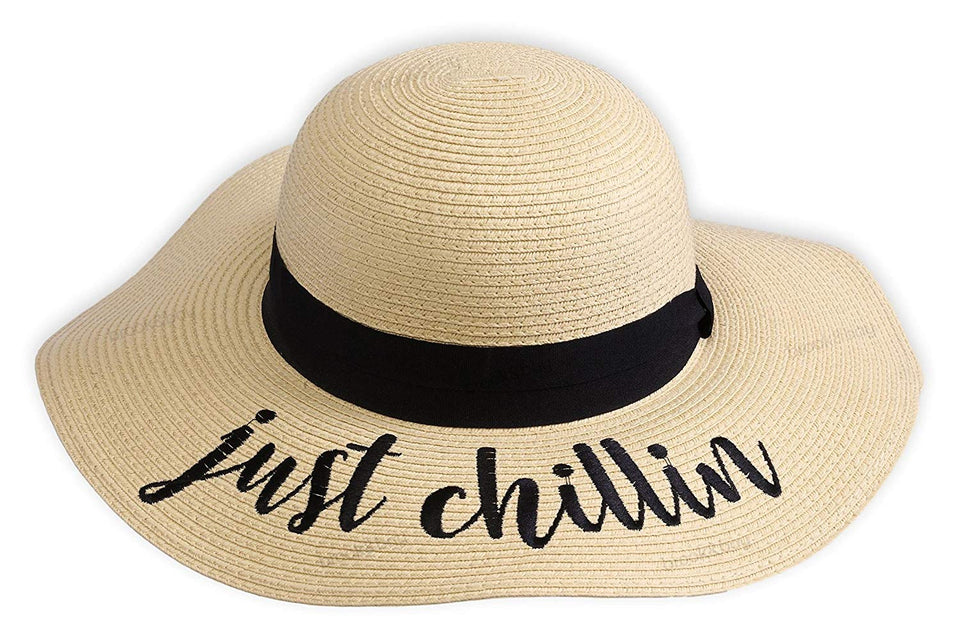 Brook + Bay Sombrero de Playa para Mujer Bordado, Sombrero de Paja de Verano, Ideal para Viajes y día Festivo, Plegable y Plegable